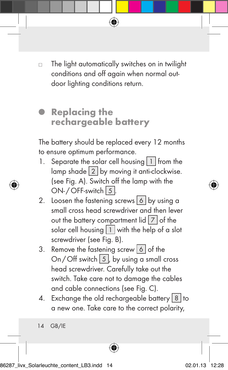 Replacing the rechargeable battery | Livarno Z31390 User Manual | Page 14 / 19