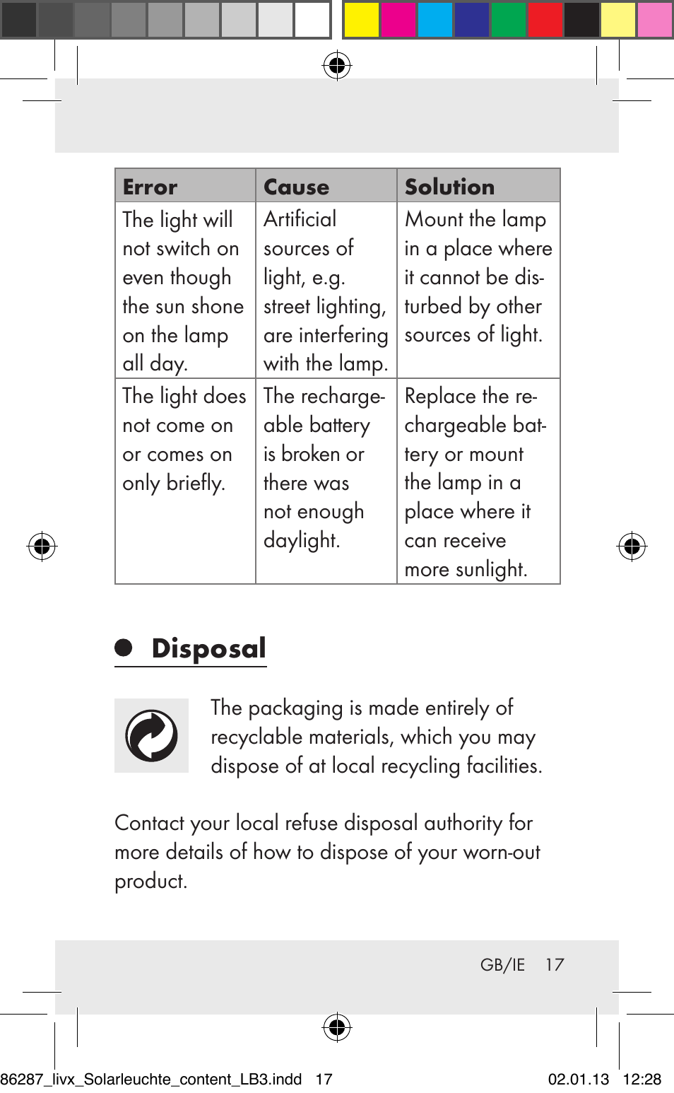 Disposal | Livarno Z31390 User Manual | Page 17 / 19