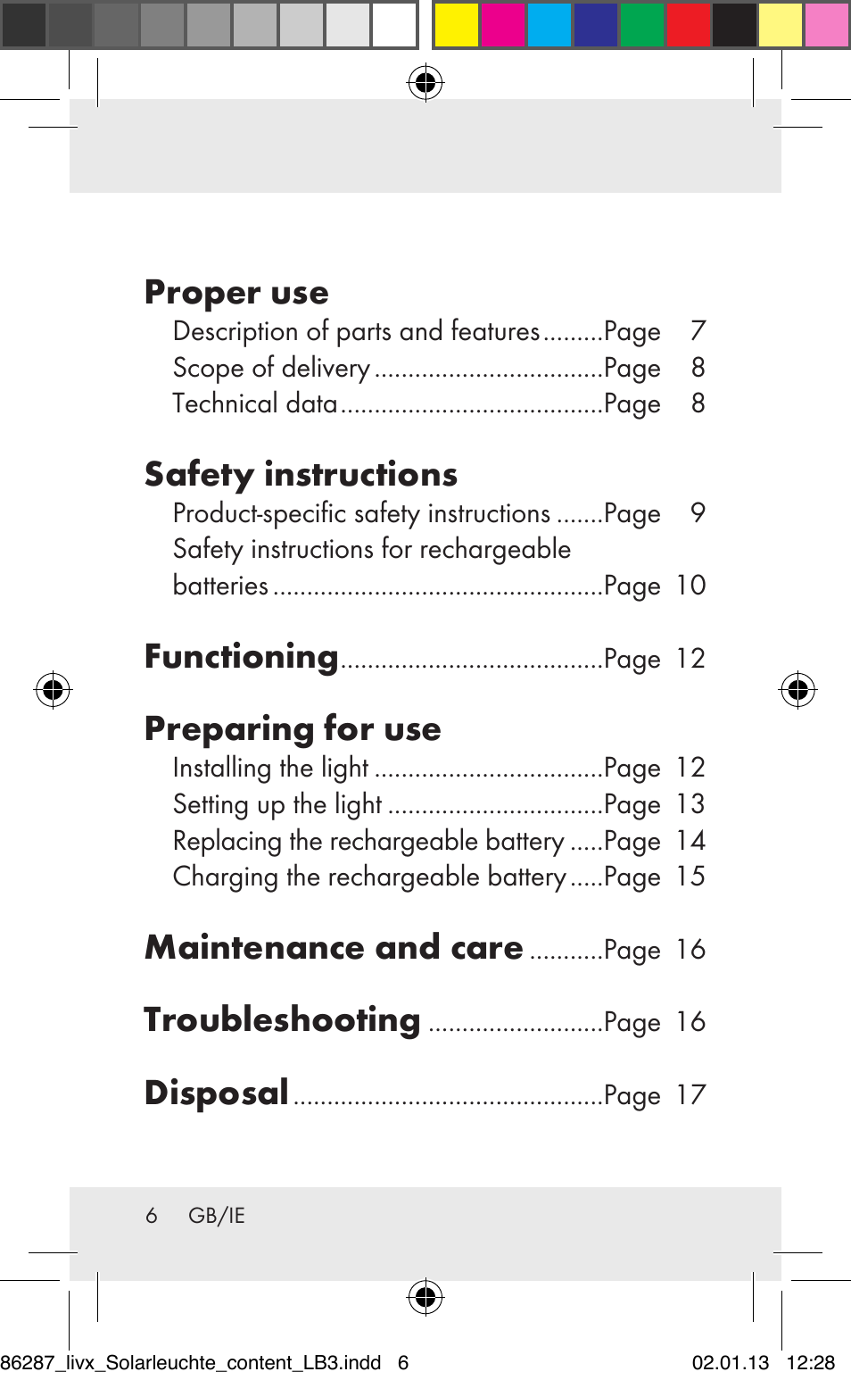 Proper use, Safety instructions, Functioning | Preparing for use, Maintenance and care, Troubleshooting, Disposal | Livarno Z31390 User Manual | Page 6 / 19