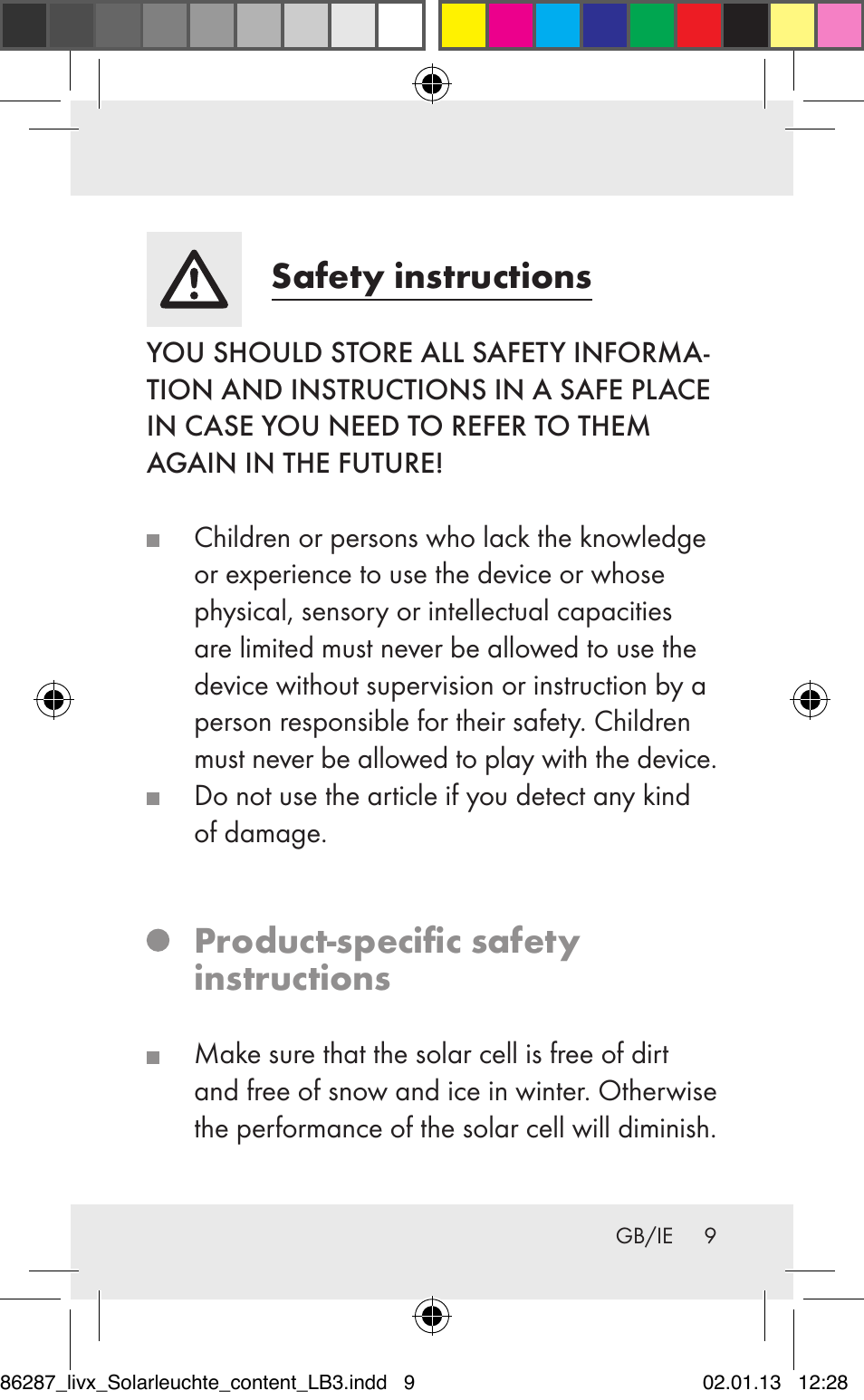 Safety instructions, Product-specific safety instructions | Livarno Z31390 User Manual | Page 9 / 19