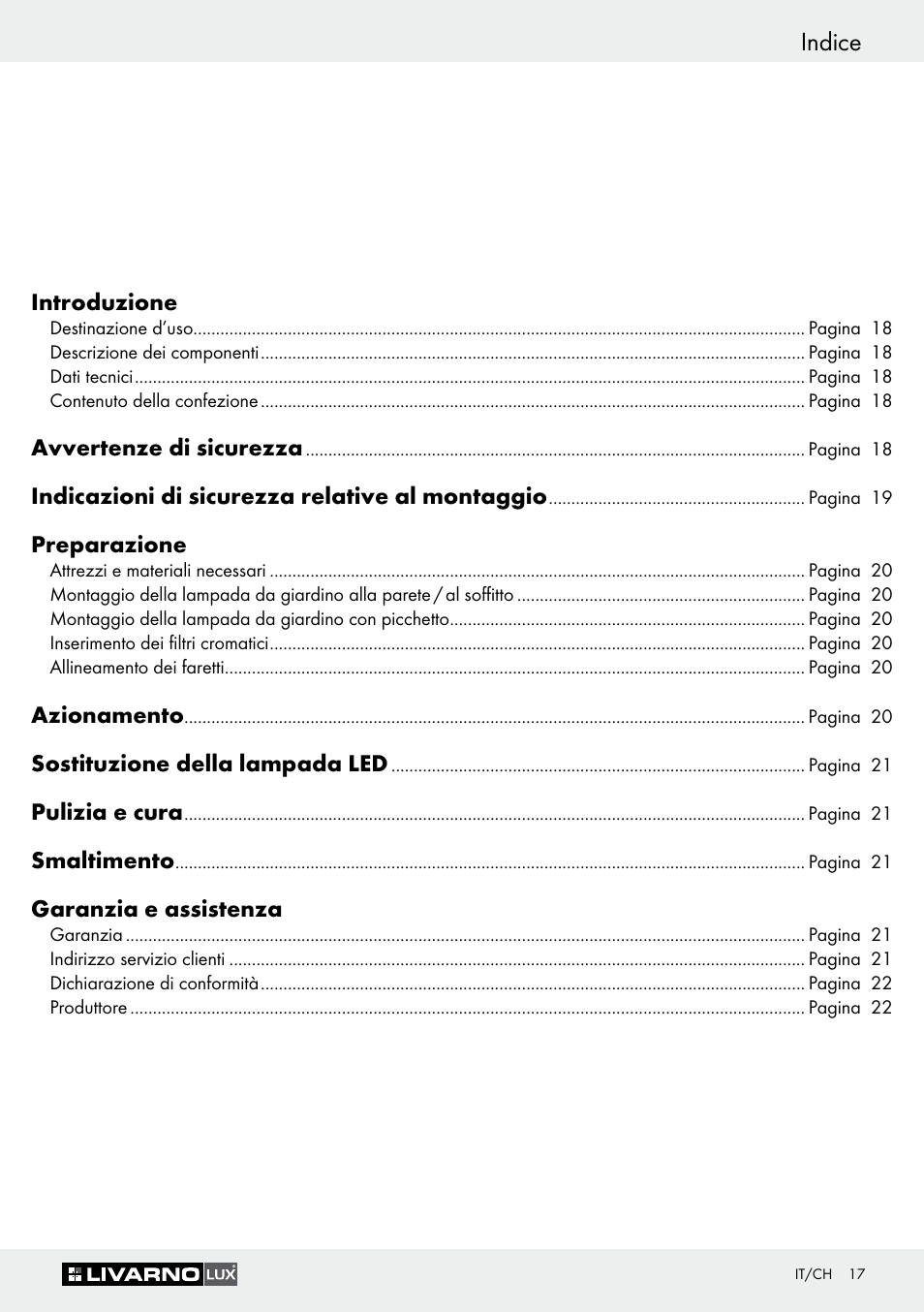 Indice | Livarno 3077-025L User Manual | Page 16 / 36