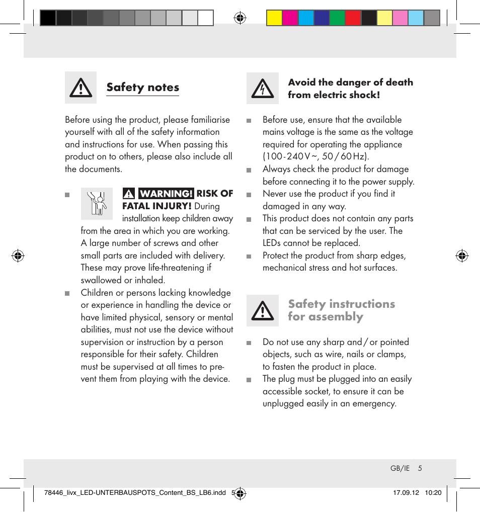 Safety instructions for assembly | Livarno Z31357-BS User Manual | Page 5 / 8