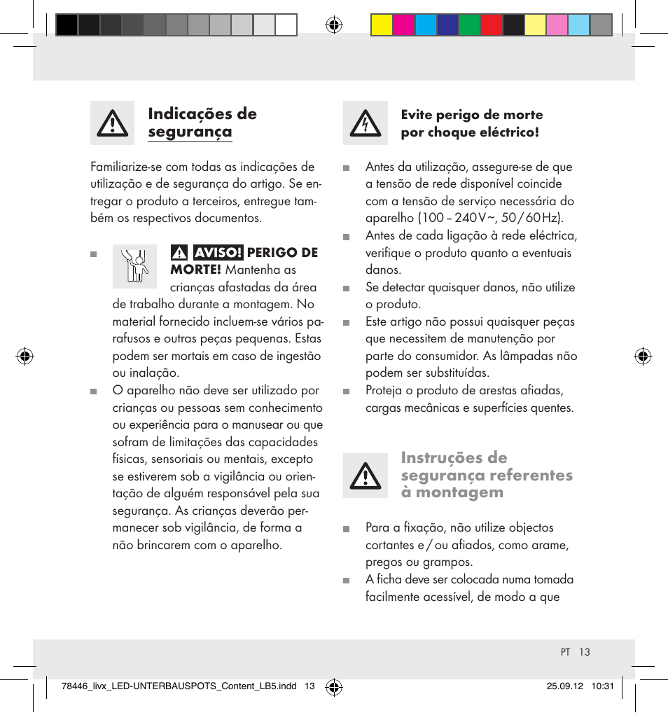 Indicações de segurança, Instruções de segurança referentes à montagem | Livarno Z31357-BS User Manual | Page 13 / 24