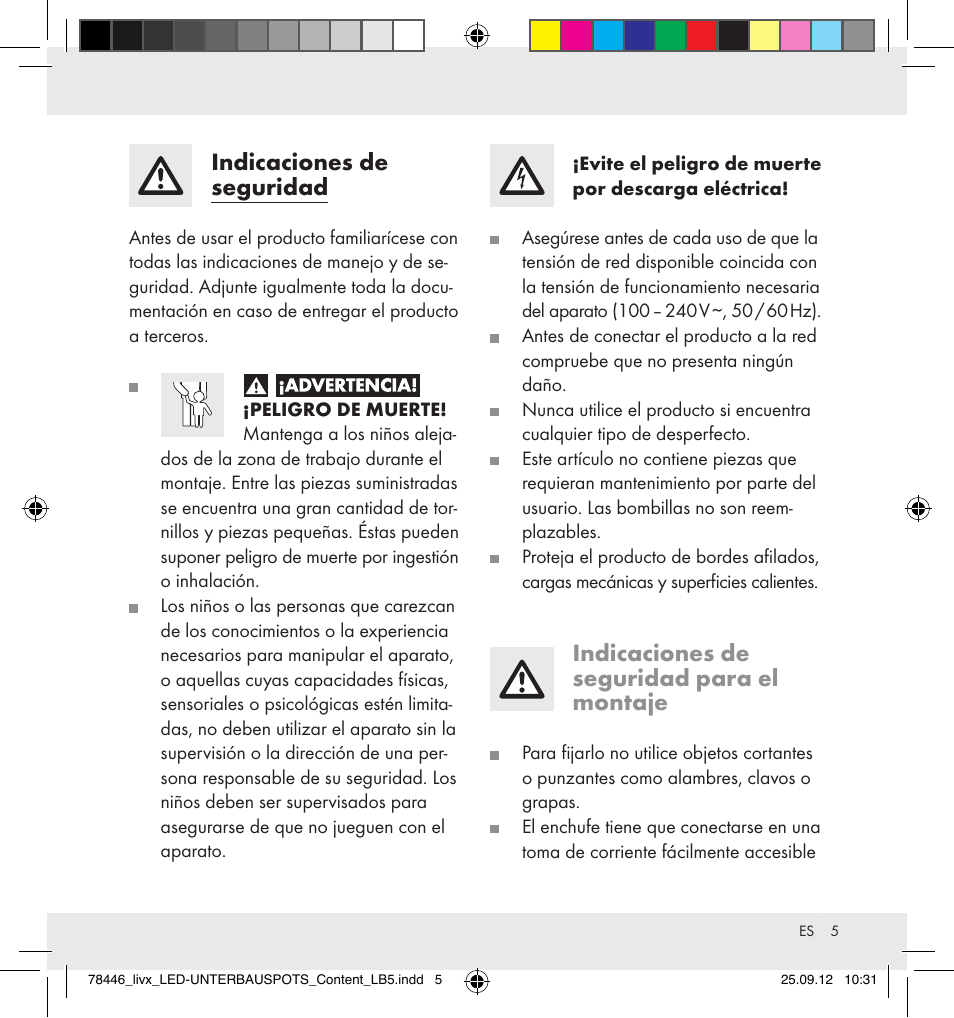 Indicaciones de seguridad, Indicaciones de seguridad para el montaje | Livarno Z31357-BS User Manual | Page 5 / 24