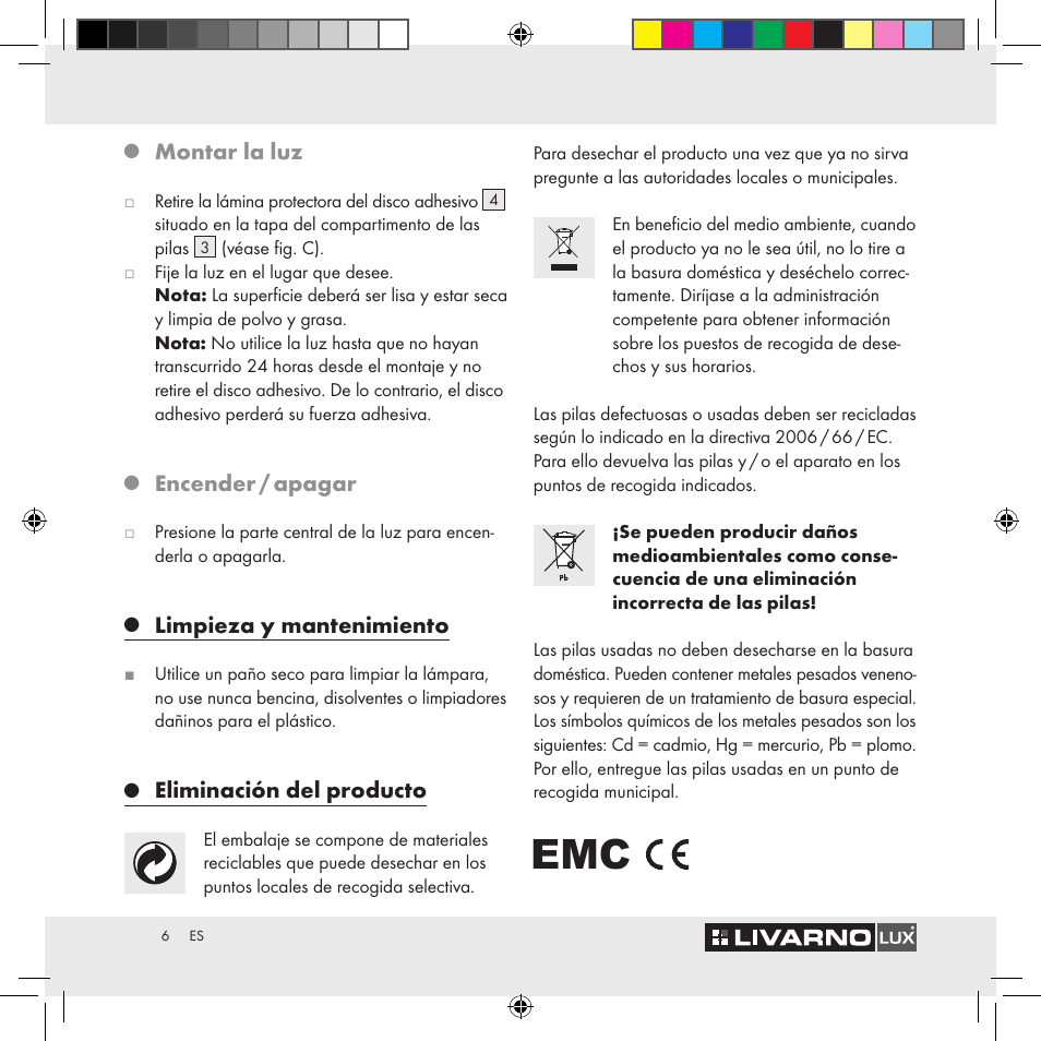 Montar la luz, Encender / apagar, Limpieza y mantenimiento | Eliminación del producto | Livarno Z29538A Z29538B User Manual | Page 6 / 19
