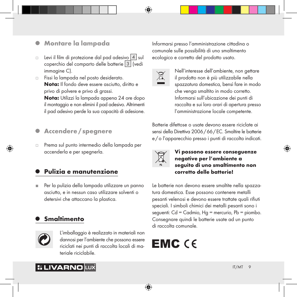 Montare la lampada, Accendere / spegnere, Pulizia e manutenzione | Smaltimento | Livarno Z29538A Z29538B User Manual | Page 9 / 19