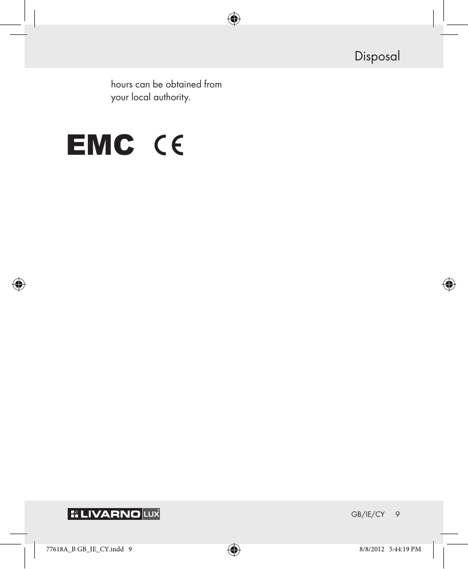 Disposal | Livarno Z31303A-BS Z31303B-BS User Manual | Page 9 / 16