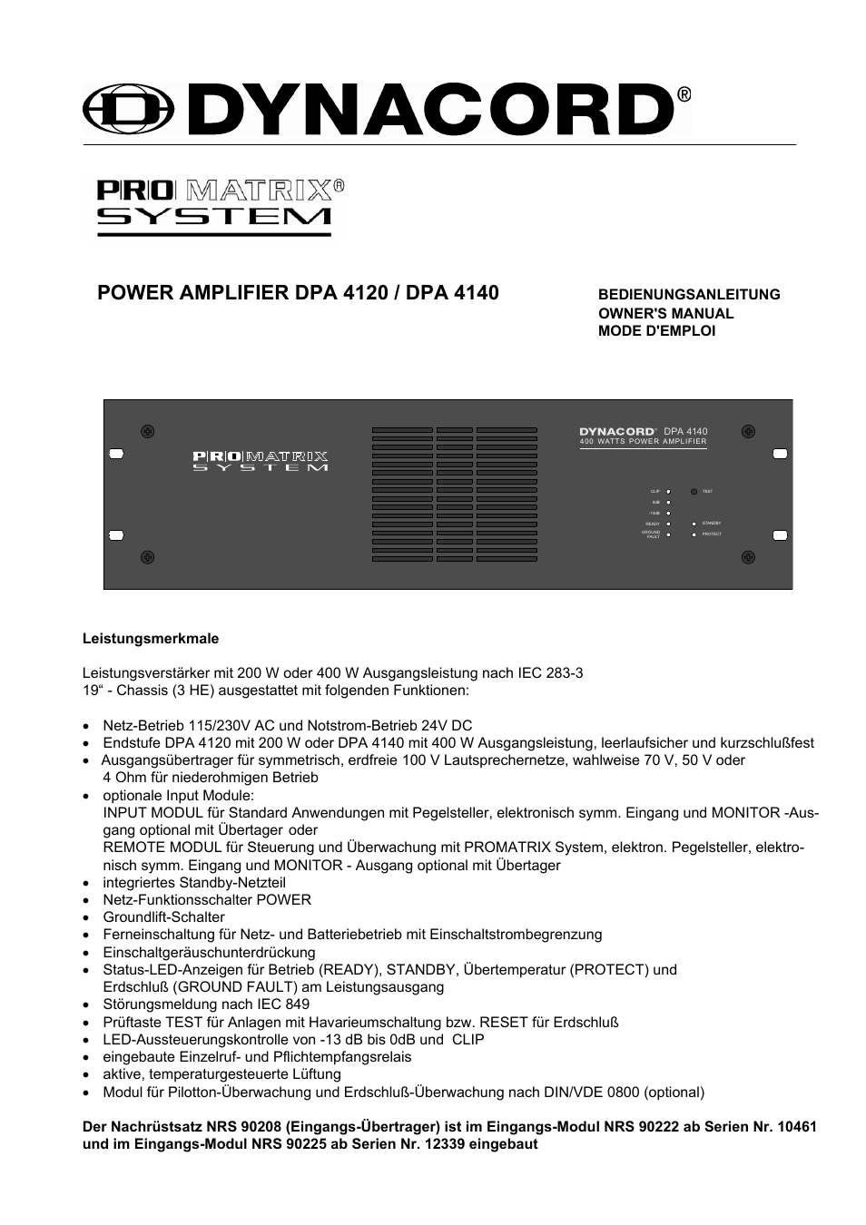 Dynacord DPA 4120 User Manual | 72 pages