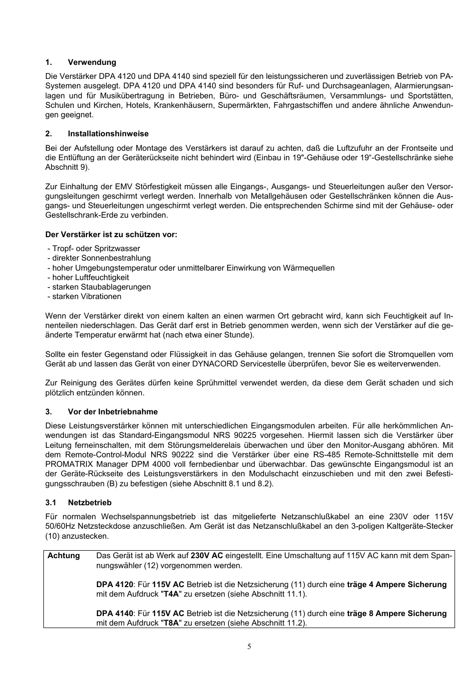 Dynacord DPA 4120 User Manual | Page 5 / 72