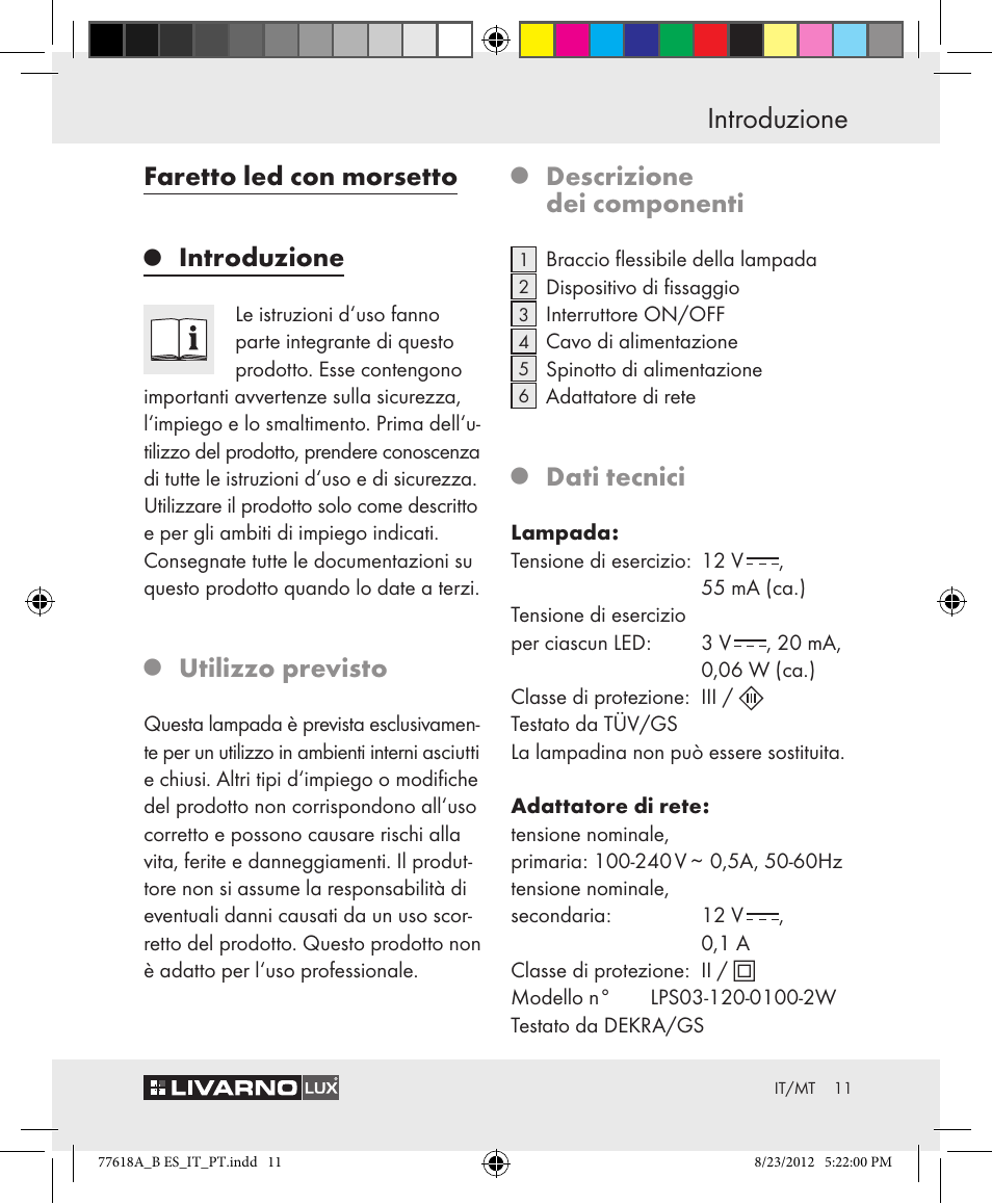 Faretto led con morsetto, Introduzione, Utilizzo previsto | Descrizione dei componenti, Dati tecnici | Livarno Z31303A-BS Z31303B-BS User Manual | Page 11 / 34