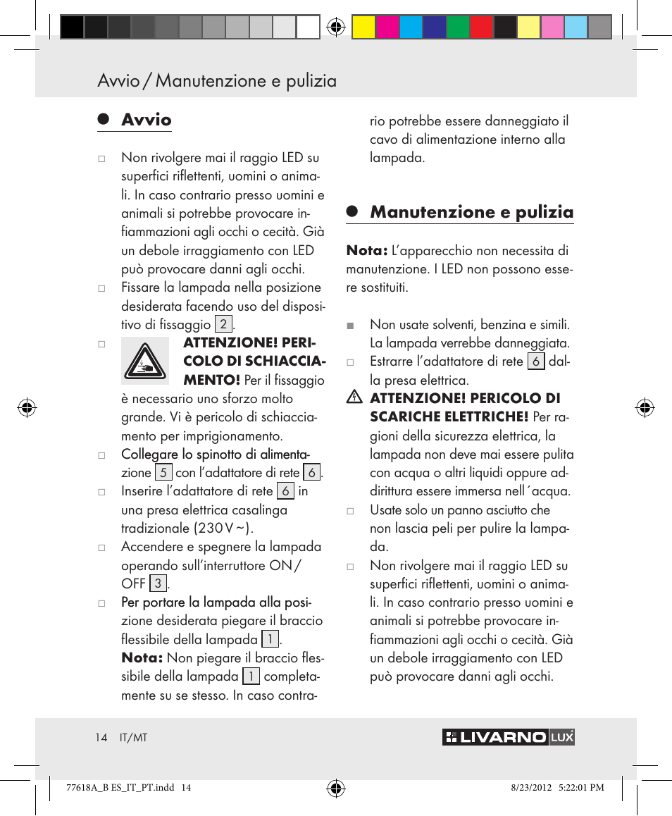 Avvio / manutenzione e pulizia, Avvio, Manutenzione e pulizia | Livarno Z31303A-BS Z31303B-BS User Manual | Page 14 / 34