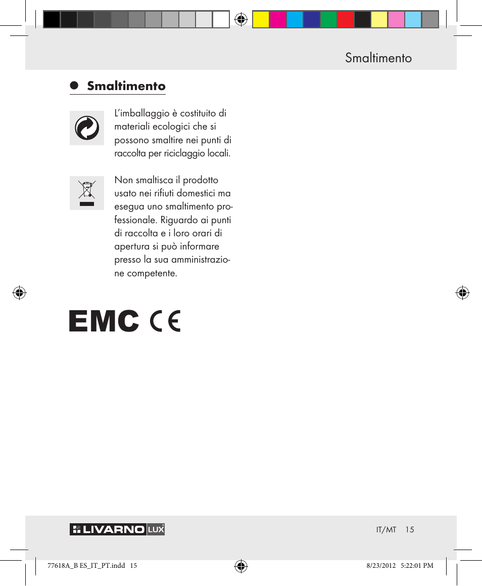 Smaltimento | Livarno Z31303A-BS Z31303B-BS User Manual | Page 15 / 34