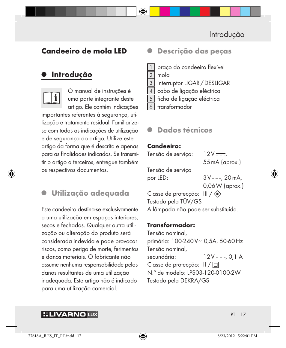 Introdução, Candeeiro de mola led, Utilização adequada | Descrição das peças, Dados técnicos | Livarno Z31303A-BS Z31303B-BS User Manual | Page 17 / 34