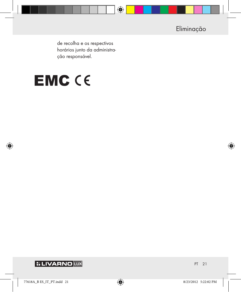 Eliminação | Livarno Z31303A-BS Z31303B-BS User Manual | Page 21 / 34