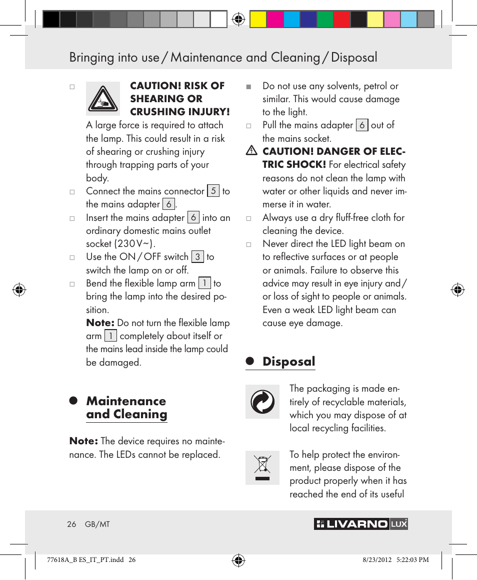 Maintenance and cleaning, Disposal | Livarno Z31303A-BS Z31303B-BS User Manual | Page 26 / 34