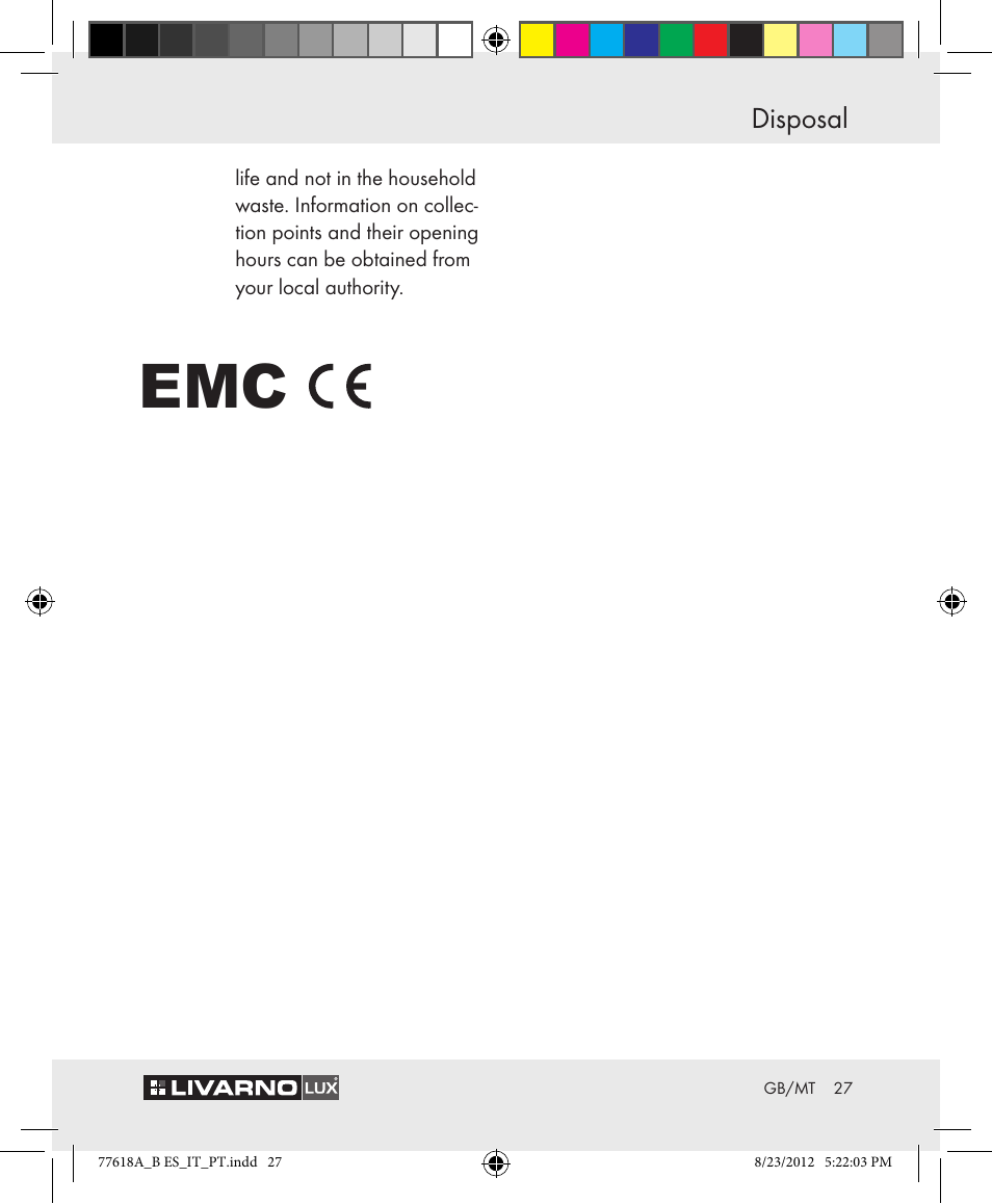 Disposal | Livarno Z31303A-BS Z31303B-BS User Manual | Page 27 / 34