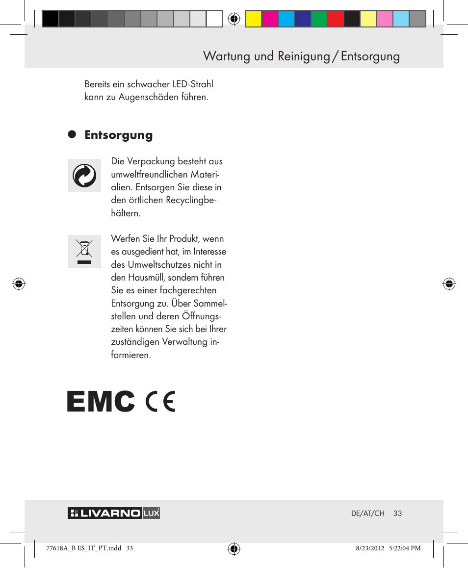 Wartung und reinigung / entsorgung, Entsorgung | Livarno Z31303A-BS Z31303B-BS User Manual | Page 33 / 34