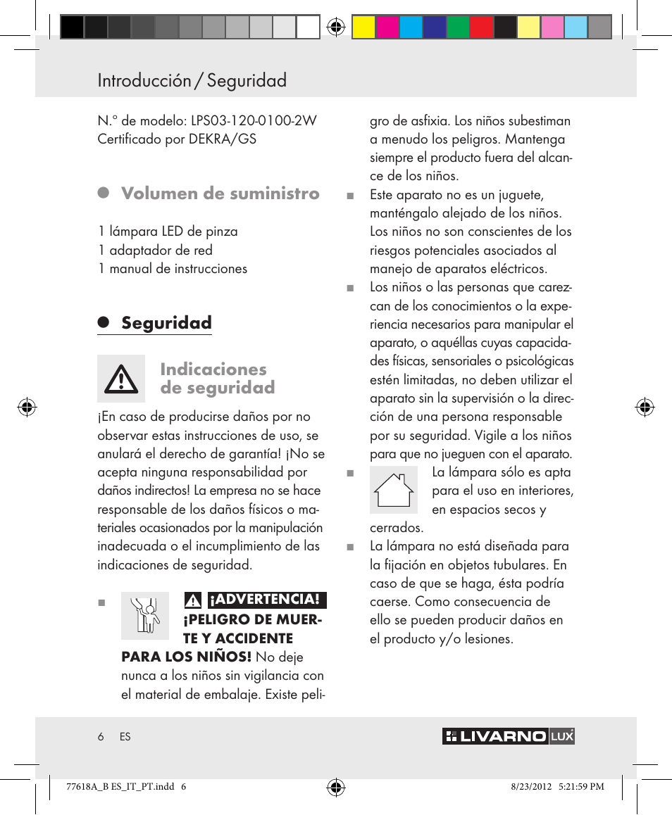 Introducción / seguridad, Volumen de suministro, Seguridad | Indicaciones de seguridad | Livarno Z31303A-BS Z31303B-BS User Manual | Page 6 / 34