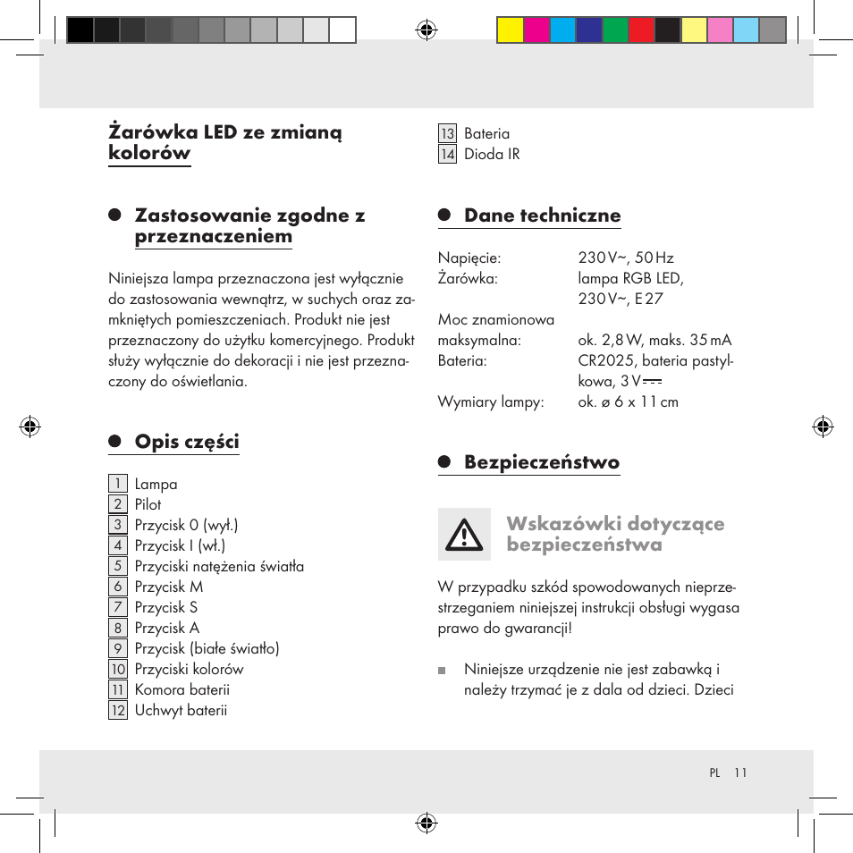 Opis części, Dane techniczne, Bezpieczeństwo wskazówki dotyczące bezpieczeństwa | Livarno Z31336 User Manual | Page 11 / 47