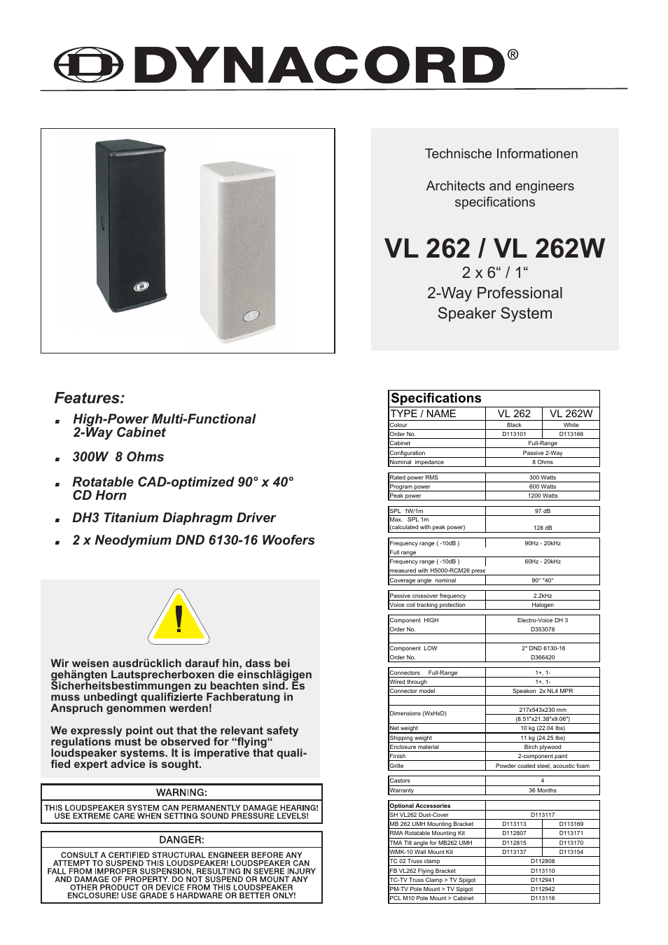Dynacord VL262 User Manual | 6 pages