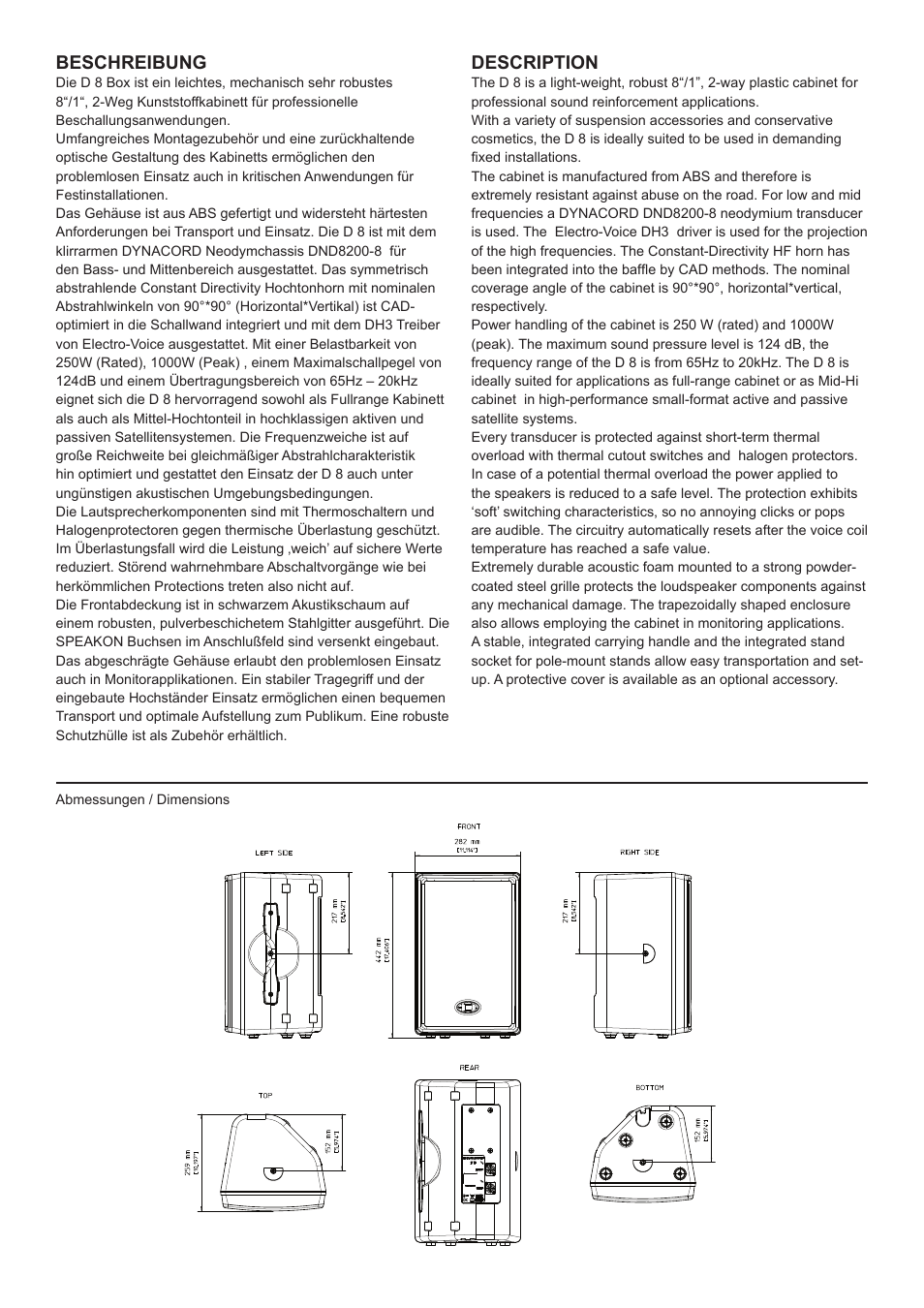 Dynacord D 8W User Manual | Page 2 / 6