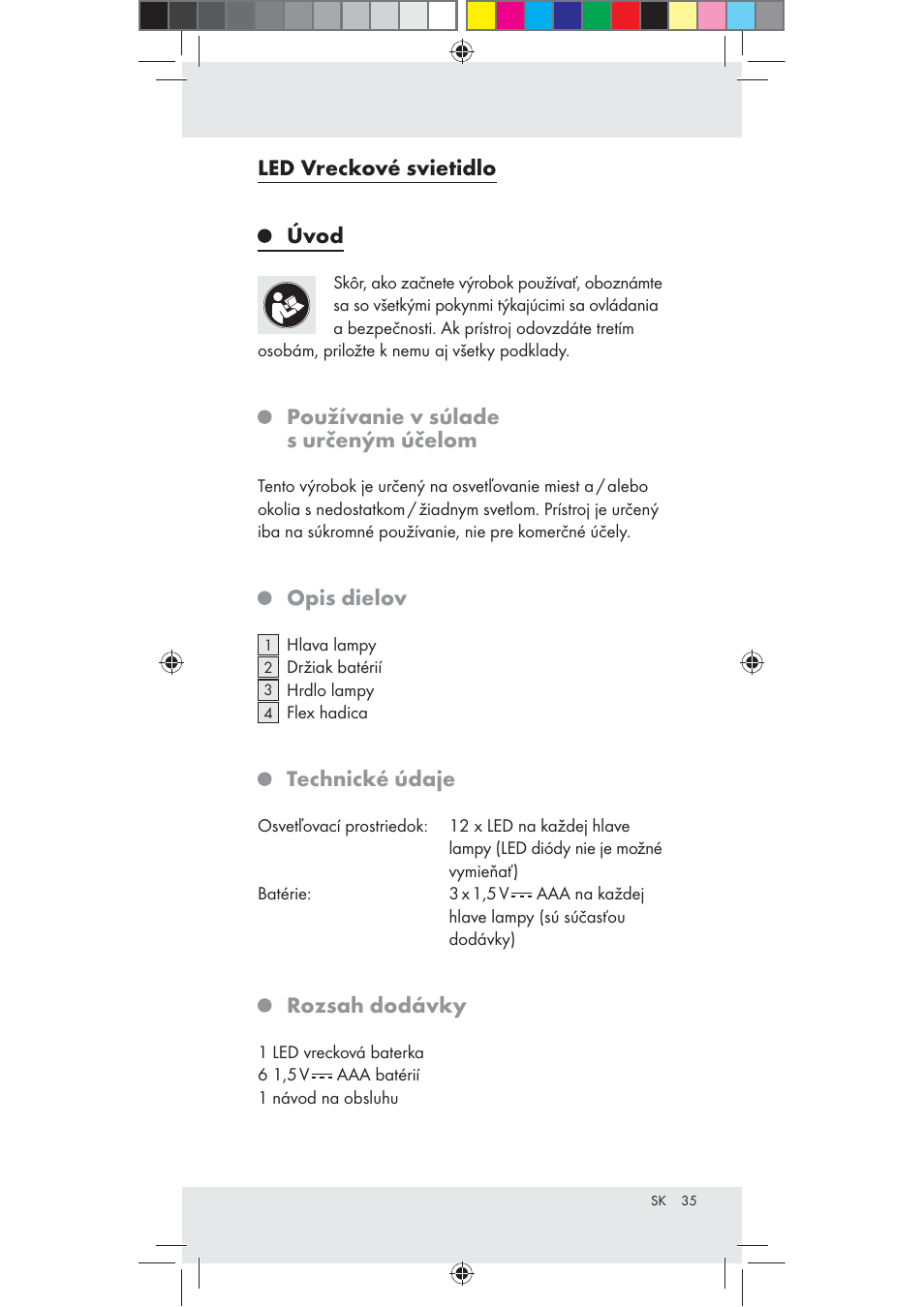 Led vreckové svietidlo, Úvod, Používanie v súlade s určeným účelom | Opis dielov, Technické údaje, Rozsah dodávky | Livarno Z31240 User Manual | Page 35 / 46