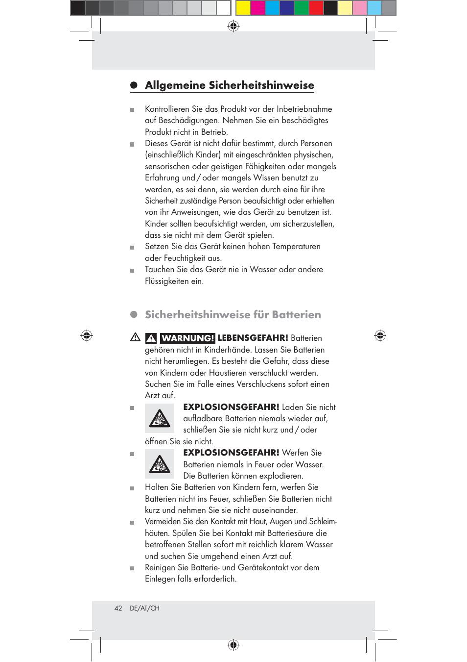 Allgemeine sicherheitshinweise, Sicherheitshinweise für batterien | Livarno Z31240 User Manual | Page 42 / 46