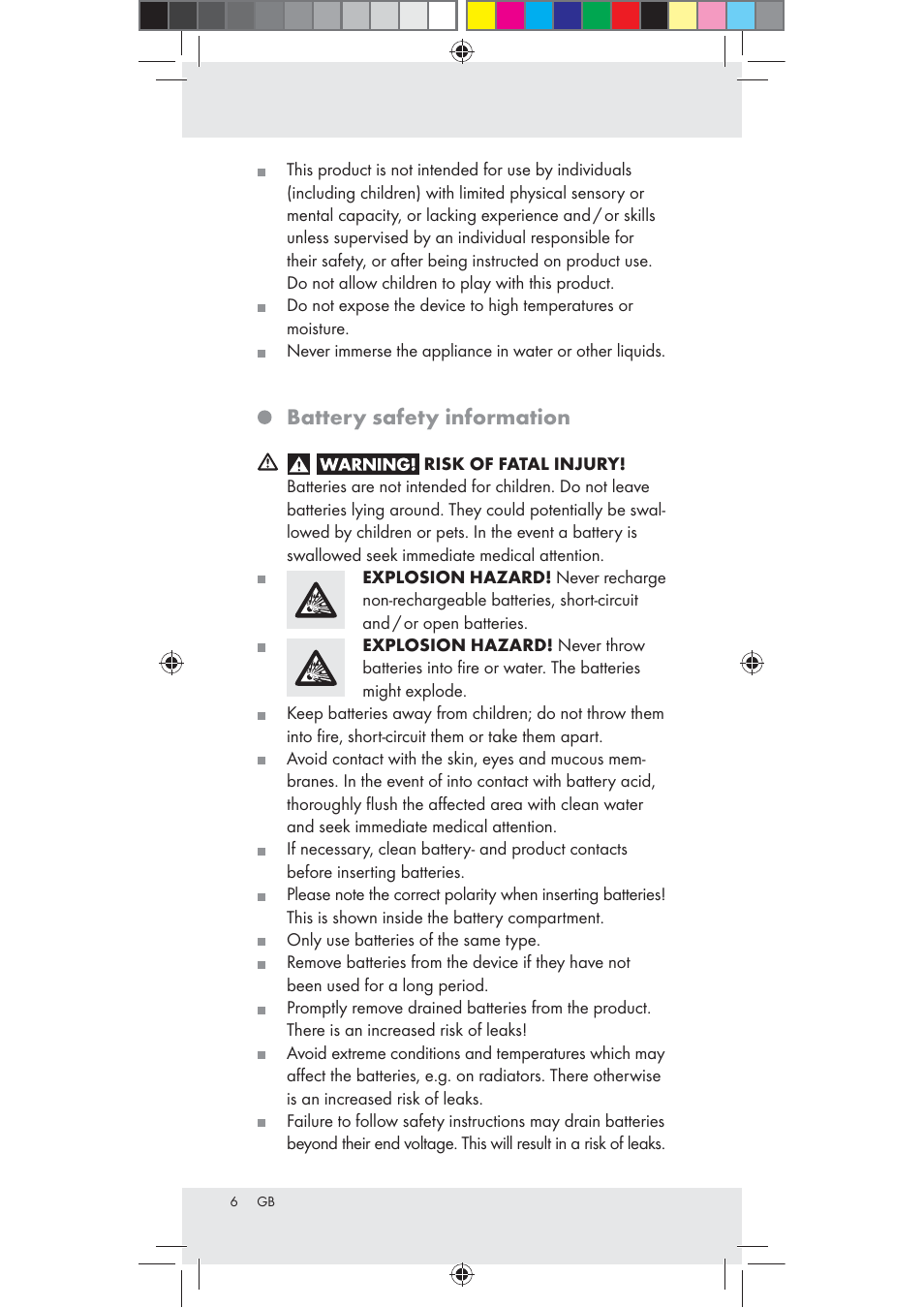 Battery safety information | Livarno Z31240 User Manual | Page 6 / 46