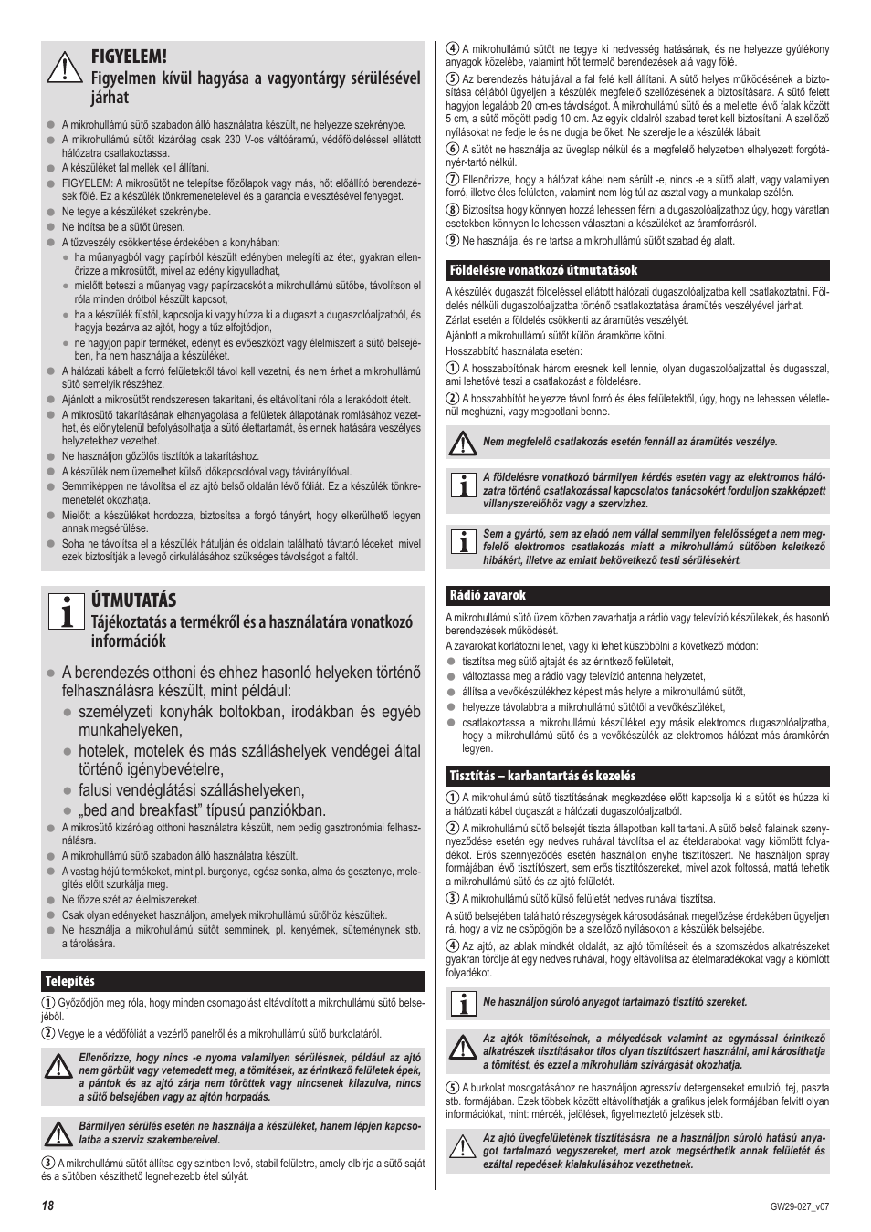 Figyelem, Útmutatás | ZELMER 29Z020 User Manual | Page 18 / 48