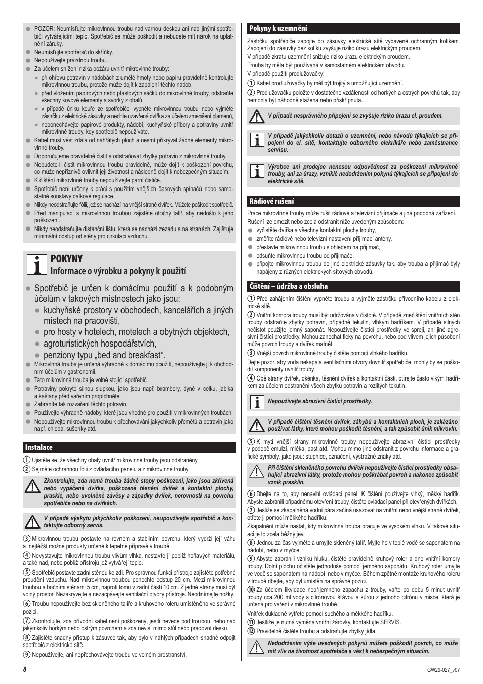 Pokyny, Informace o výrobku a pokyny k použití | ZELMER 29Z020 User Manual | Page 8 / 48