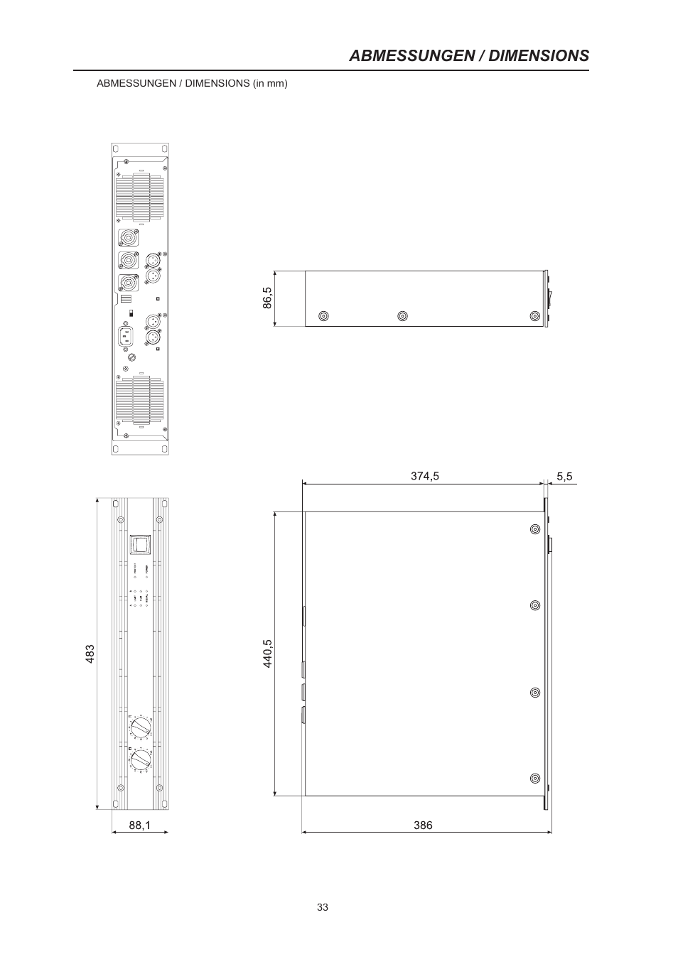 Abmessungen / dimensions | Dynacord CL 2000 User Manual | Page 13 / 16