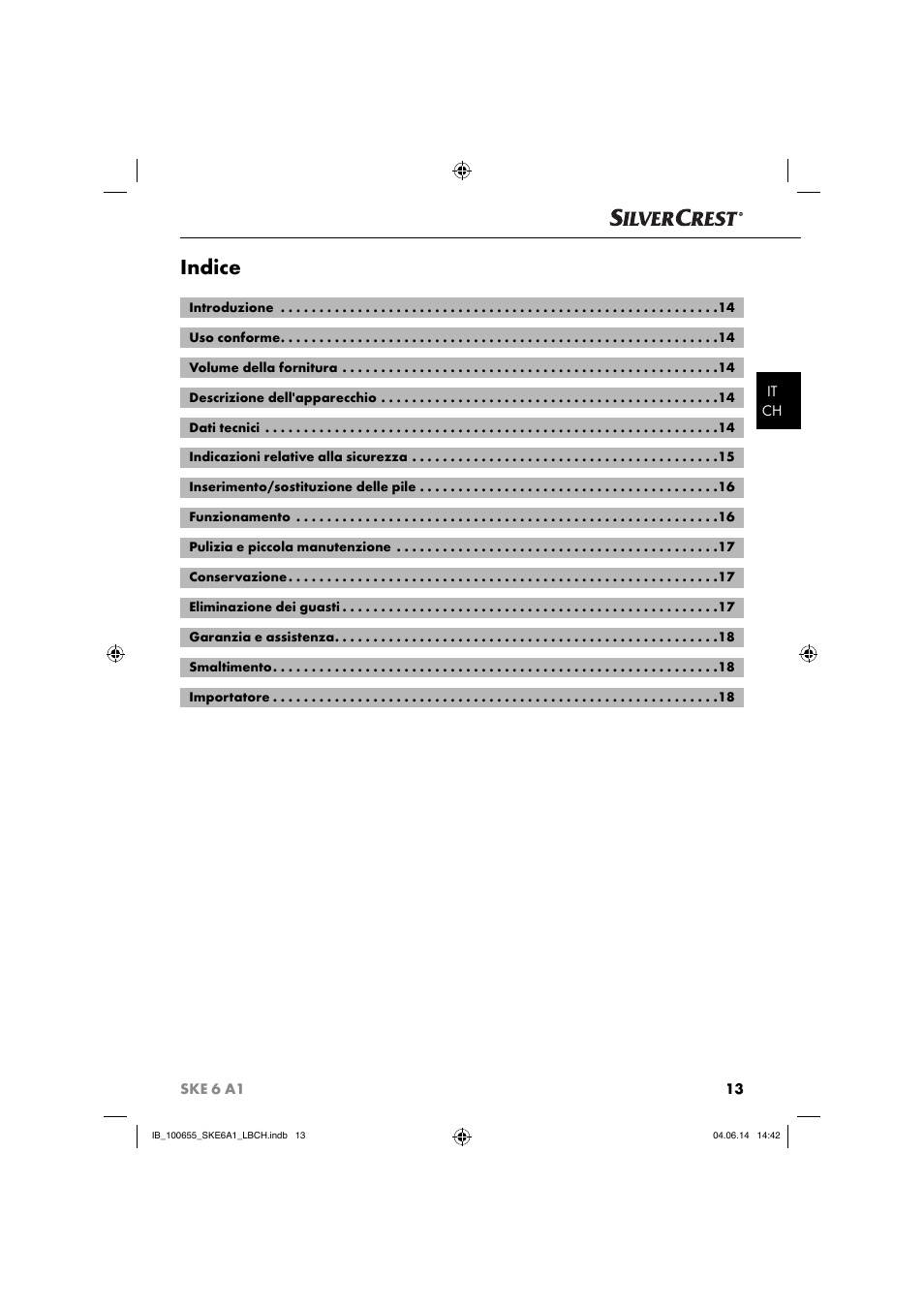 Indice | Silvercrest SKE 6 A1 User Manual | Page 16 / 28