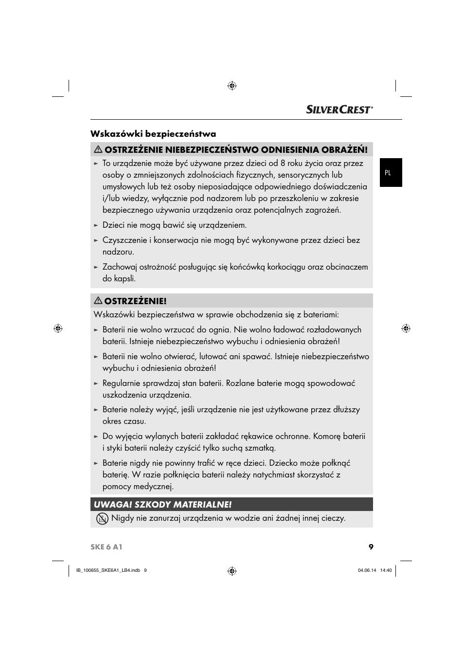 Dzieci nie mogą bawić się urządzeniem | Silvercrest SKE 6 A1 User Manual | Page 12 / 34