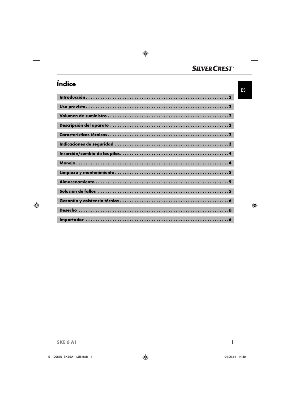 Índice | Silvercrest SKE 6 A1 User Manual | Page 4 / 28