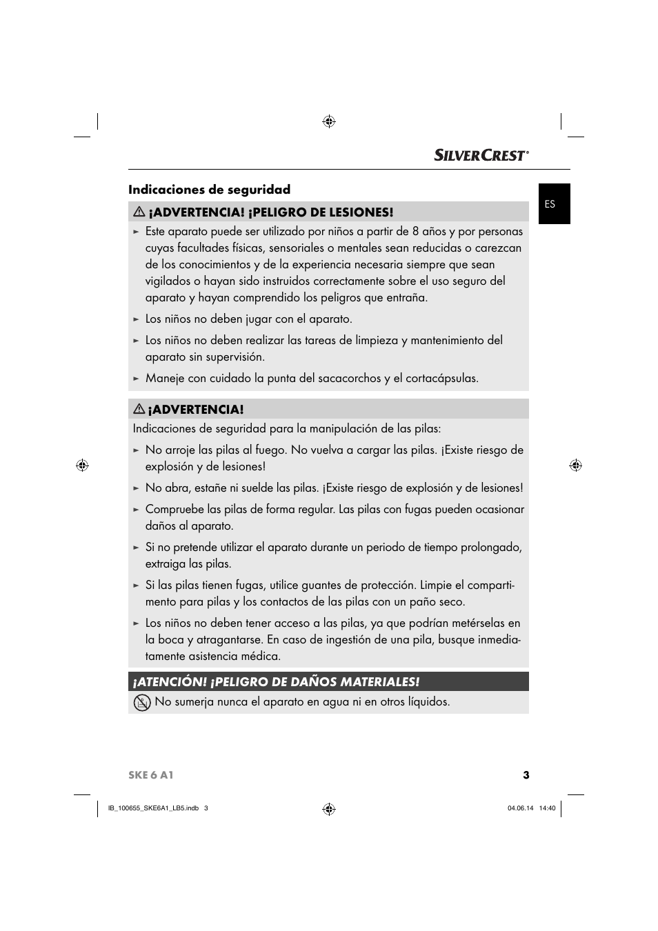 Los niños no deben jugar con el aparato | Silvercrest SKE 6 A1 User Manual | Page 6 / 28