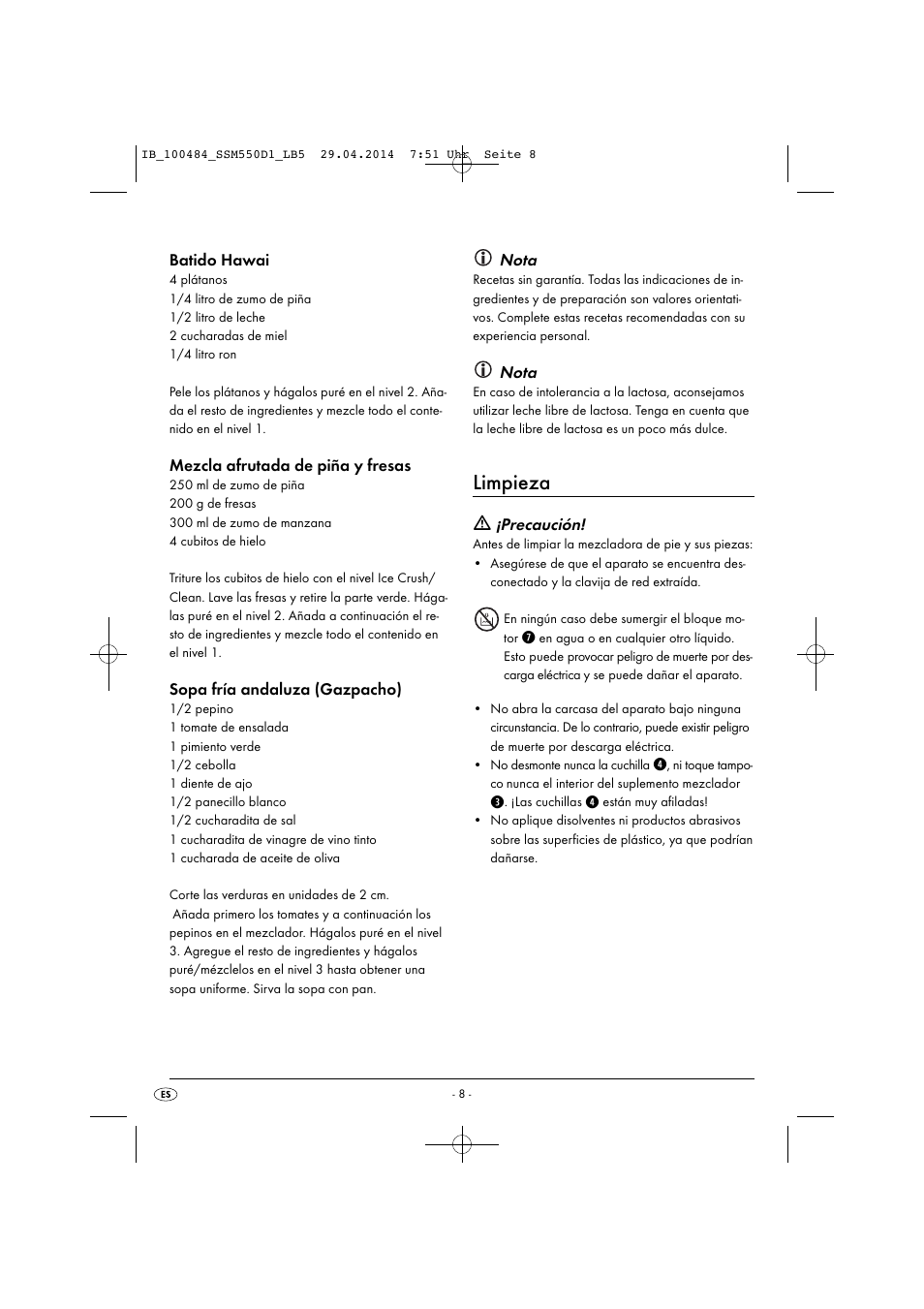 Limpieza | Silvercrest SSM 550 D1 User Manual | Page 11 / 63