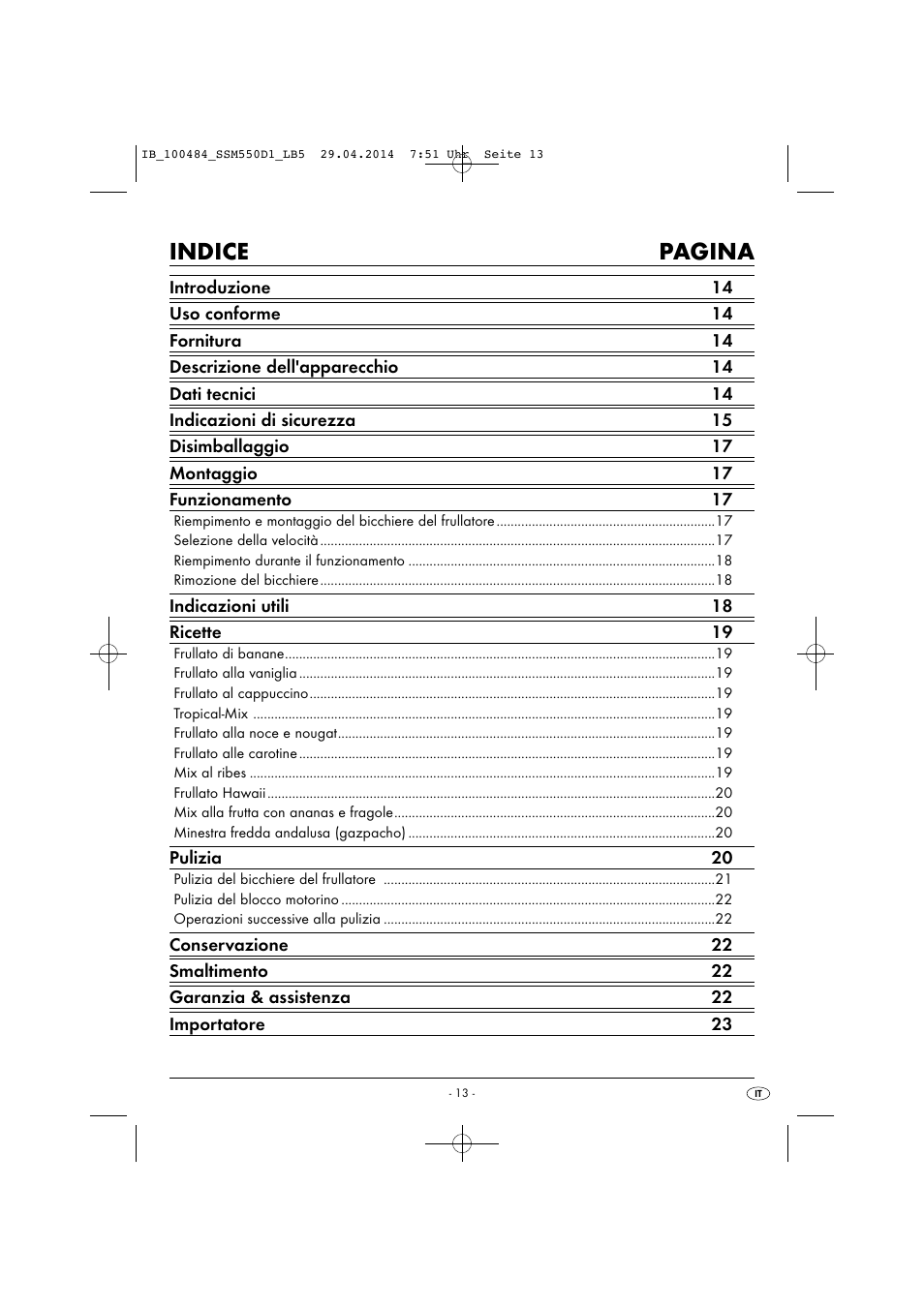 Indice pagina | Silvercrest SSM 550 D1 User Manual | Page 16 / 63