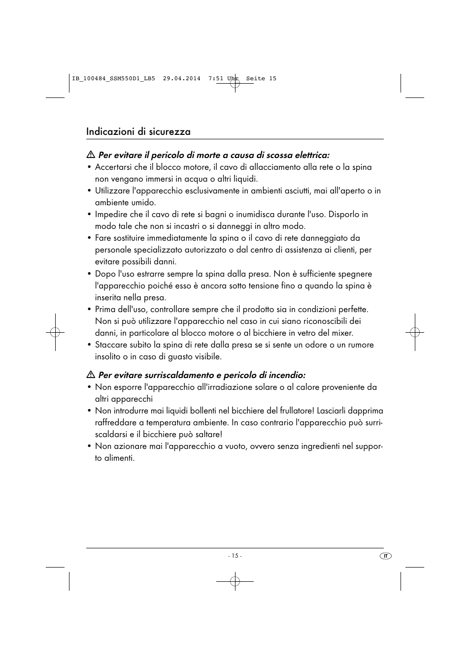 Indicazioni di sicurezza | Silvercrest SSM 550 D1 User Manual | Page 18 / 63