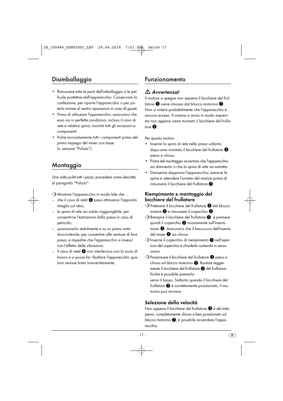 Disimballaggio, Montaggio, Funzionamento | Silvercrest SSM 550 D1 User Manual | Page 20 / 63