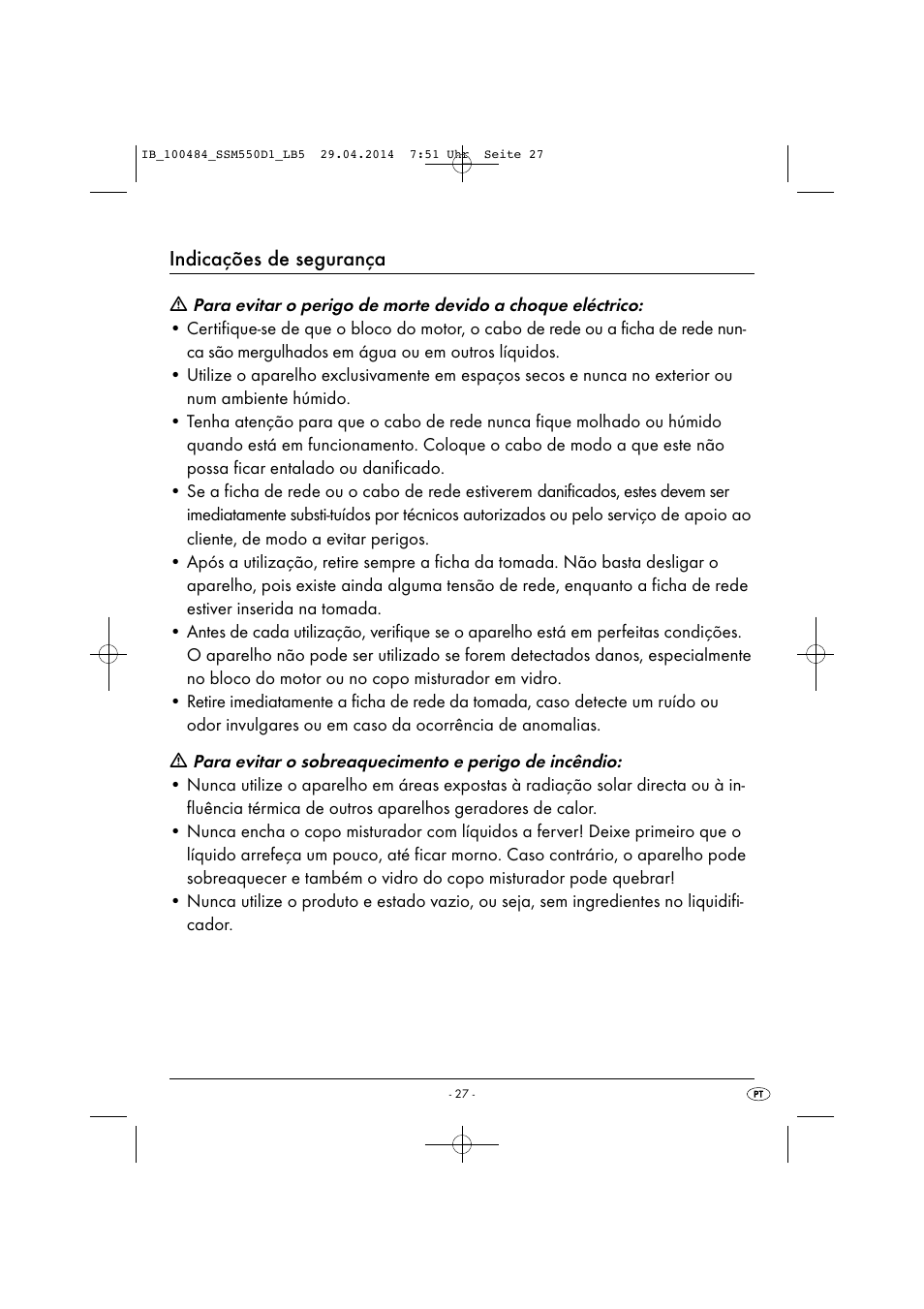 Indicações de segurança | Silvercrest SSM 550 D1 User Manual | Page 30 / 63