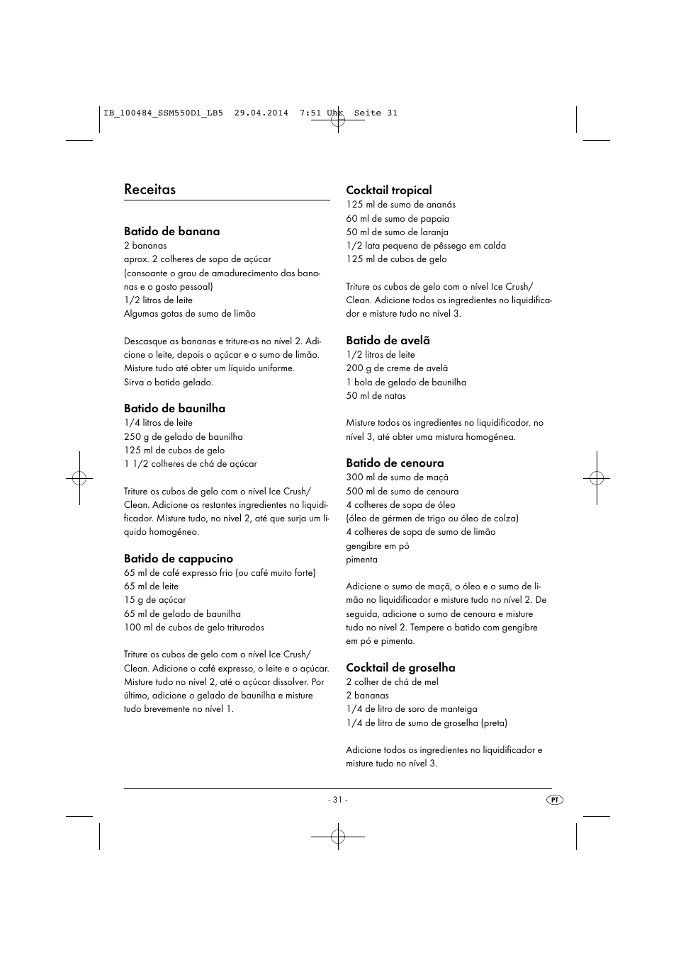 Receitas | Silvercrest SSM 550 D1 User Manual | Page 34 / 63