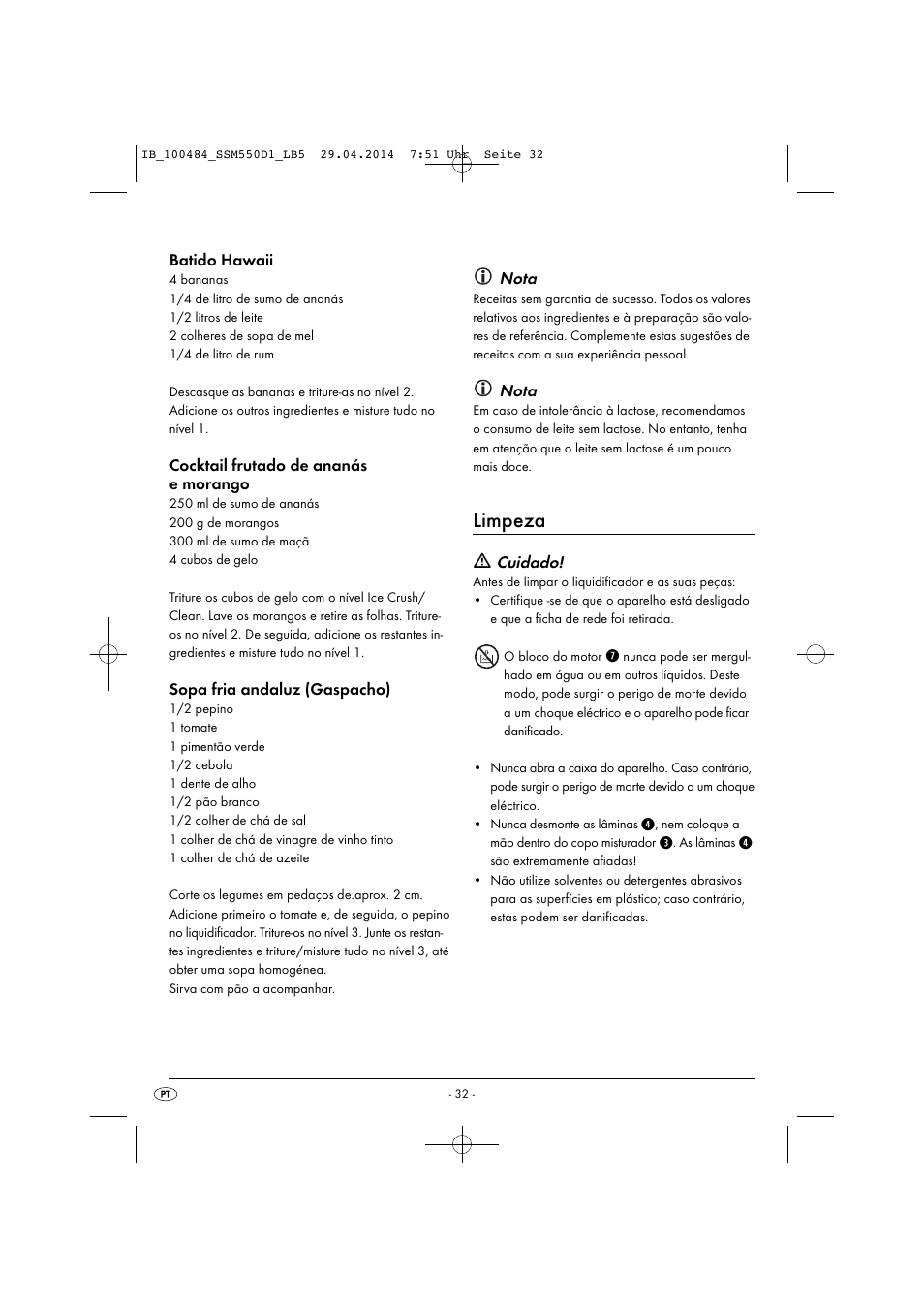 Limpeza | Silvercrest SSM 550 D1 User Manual | Page 35 / 63