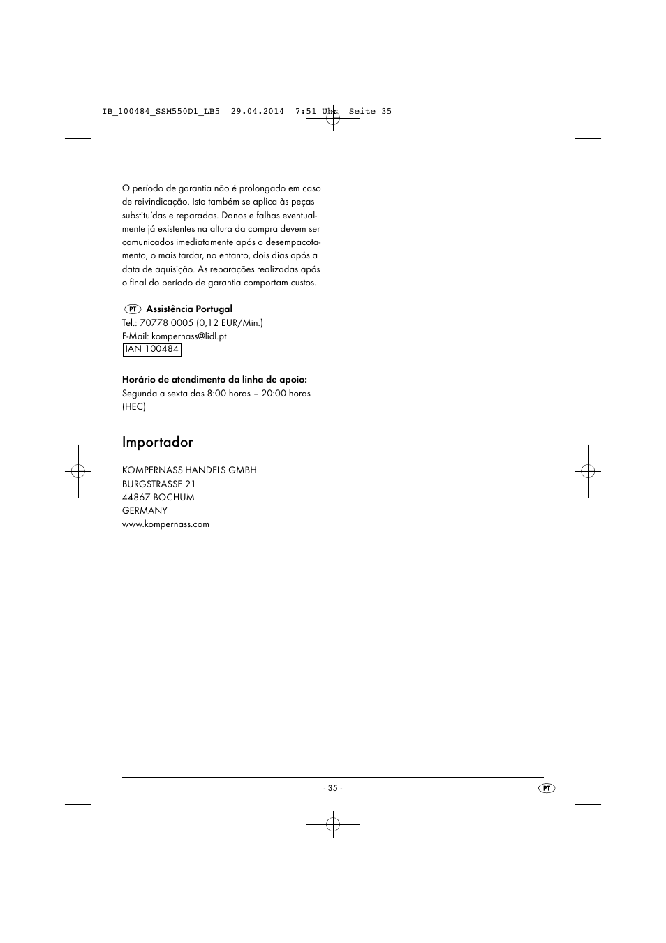 Importador | Silvercrest SSM 550 D1 User Manual | Page 38 / 63