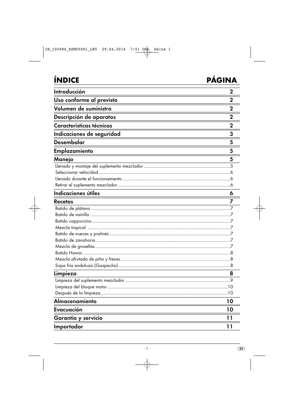 Índice página | Silvercrest SSM 550 D1 User Manual | Page 4 / 63