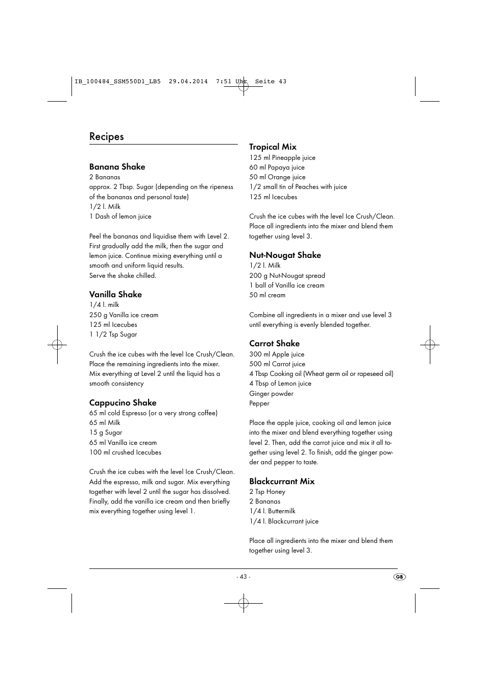 Recipes | Silvercrest SSM 550 D1 User Manual | Page 46 / 63