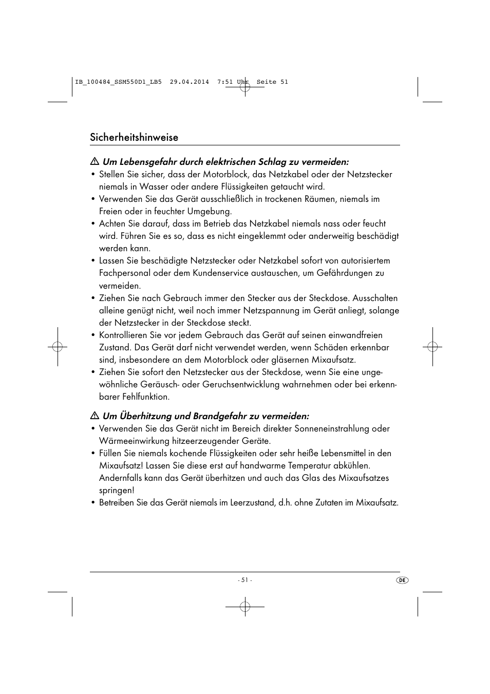 Sicherheitshinweise | Silvercrest SSM 550 D1 User Manual | Page 54 / 63