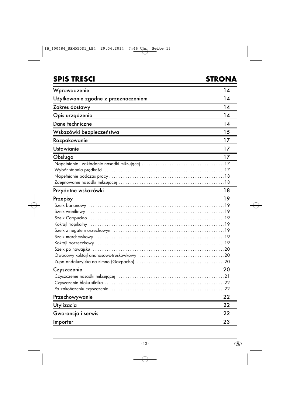 Spis tresci strona | Silvercrest SSM 550 D1 User Manual | Page 16 / 87