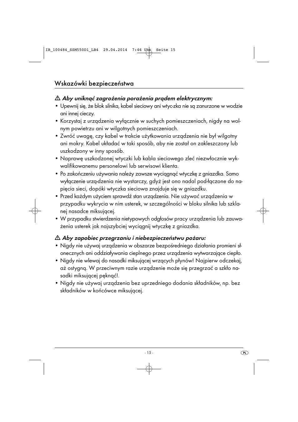 Wskazówki bezpieczeństwa | Silvercrest SSM 550 D1 User Manual | Page 18 / 87