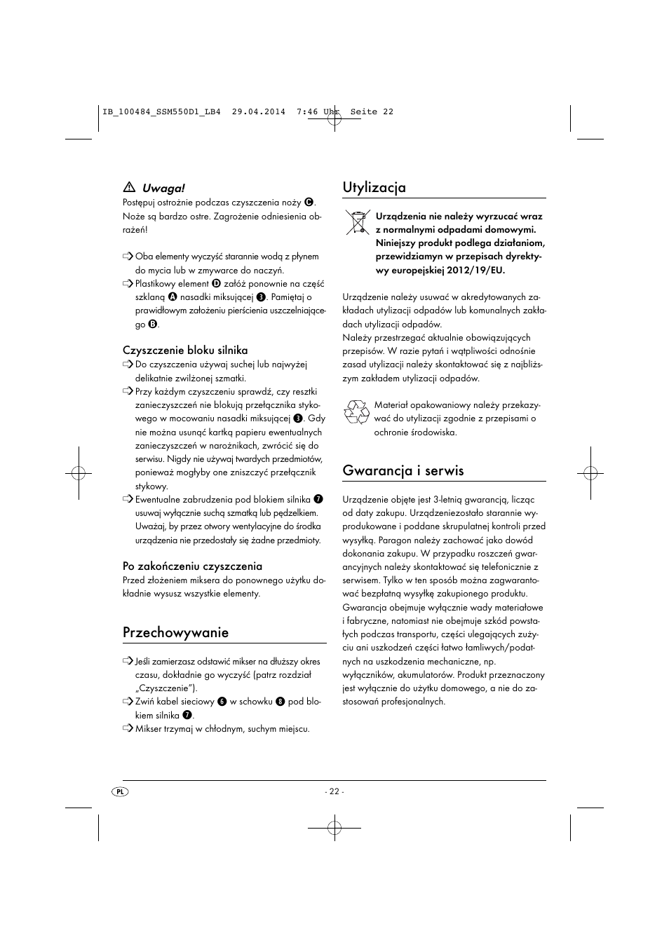 Przechowywanie, Utylizacja, Gwarancja i serwis | Silvercrest SSM 550 D1 User Manual | Page 25 / 87