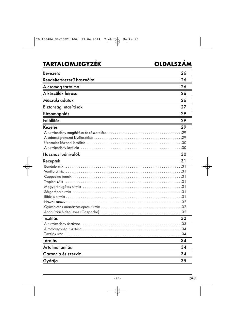 Tartalomjegyzék oldalszám | Silvercrest SSM 550 D1 User Manual | Page 28 / 87